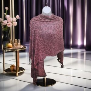 Striking Elegance: The Alluring Pink  Leopard Print Fringed Shawl Wrap Adventure